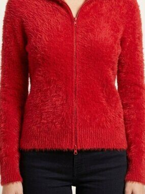 Cozy Red Zipper Cardigan